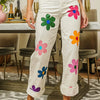 BiBi Flower Print Straight Legs Pants - OFF WHITE