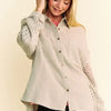 Davi & Dani Crochet Sleeve Crinkled Texture Shirt - Khaki