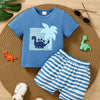 Children's Dinosaur Print Tee & Striped Shorts Set - Blue