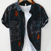 Men's Plus Size Printed Button Up Short Sleeve Shirt - Black