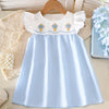 Children's Embroidered Striped Dress - Blue