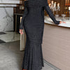 Off-Shoulder Scarf Bodycon Maxi Dress - Black