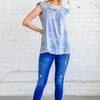 And The Why Boho Print Ruffle Baby Doll Tank Top - BLUE