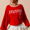 SO ME Merry Tinsel Lettering Christmas Sweater Top - RED/IVORY