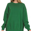 Zenana Oversized Round Neck Fleece Tunic Sweatshirt - DK GREEN