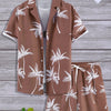 Men's Full Size Palm Print Button Up Shirt and Shorts Set Plus Size - Caramel