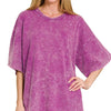 Zenana French Terry Washed Drop Shoulder Short Sleeve Top - LT PLUM