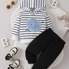 Children's Striped Elephant Hoodie & Pants Set - White