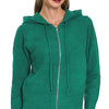 Zenana Drawstring Zip Up Hooded Cardigan - H HUNTER GREEN