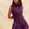 SO ME Button Down Sleeveless Collared Game Day Mini Dress - PURPLE
