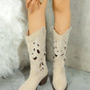 Western Cutout Pattern Block Heel Boots - Beige