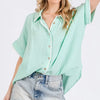 SAGE+FIG Boho Contrast Zigzag Trim Gauze Button-Up Shirt - Mint