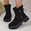 Fuzzy Lined Ankle Boots with Zipper - Black