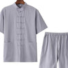 Men's Plus Size Chinese Style Top and Shorts Set - Gray