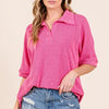BOMBOM Ribbed Collared Neck Top - FUCHSIA