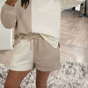 Color Block Patchwork Textured Long Sleeve Top and Short Lounge Set - Khaki