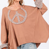 SAGE + FIG Peace Sign Mineral Wash Terry Top - Camel
