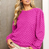BiBi Round Neck Brushed Checker Top - MAGENTA