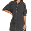 Zenana Washed Double Gauze Button Down Shirt Dress - ASH BLACK