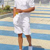 Men's Plus Size Button Up Shirt and Shorts Set - White