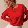 SO ME Ribbon Bow Applique Sweater - RED/HUNTER
