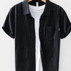 Men's Striped Button Up Short Sleeve Shirt - Black
