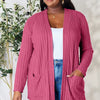 Basic Bae Full Size Ribbed Open Front Cardigan with Pockets - Pink