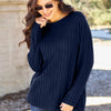 Basic Bae Full Size Ribbed Round Neck Long Sleeve Knit Top - Dark Blue