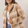 HYFVE Plaid Collared Neck Boucle Jacket with Pockets - Taupe