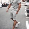 Men's Plus Size Round Neck Short Sleeve Top and Shorts Set - Dark Gray