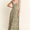 Jade By Jane Ruffle Sleeve Tiered Maxi Dress - SAGE