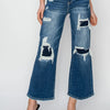 Risen Full Size High Rise Patch Detailed Wide Leg Crop Jeans - Medium