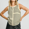 Umgee Round Neck Texture Striped Tank - Cream