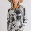 Umgee Full Size Tie Dye Round Neck Ribbed Button Front Top Plus Size - Dark Gray
