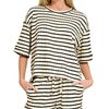 Zenana Striped Short Sleeve Tee & Shorts Set - BLACK
