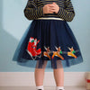 Children's Christmas Santa & Reindeer Tulle Dress - Dark Navy