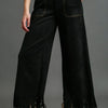 Umgee Full Size Suede Fringe Hem Wide Leg Pants Plus Size - Black