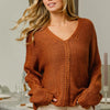 BiBi V-Neck Cable Knit Sweater - Cinnamon