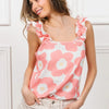BiBi Floral Waffle Ruffled Tank - Coral