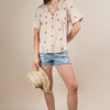 VERY J Flower Embroidered Woven Blouse - Natural