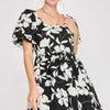 Umgee Full Size Two Tone Floral Print Babydoll Dress Plus Size - Black/White