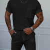 Men's Full Size Round Neck Short Sleeve Top and Shorts Set Plus Size - Black