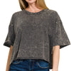 Zenana Acid Crinkle-Washed Oversized T-Shirt - ASH BLACK