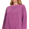Zenana Soft Fleece Pigment Dye Round-neck Sweatshirts - LT PLUM
