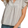 Umgee Full Size Striped Babydoll Top Plus Size - Light Blue