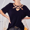 BiBi Silky Knit Top with Front Details - BLACK