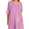 Zenana Acid-washed French Terry Tee Shirts Dress - B VIOLET