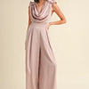 MABLE 3D Floral Applique Deep Cowl Neck Jumpsuit - Dusty Mauve