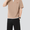 Men's Plus Size Johnny Collar Top and Shorts Set - Khaki