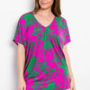 Be Stage Contrast Printed Short Sleeve Top - Magenta
